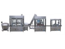 普通物料灌裝、旋蓋、不干膠貼標(biāo)工作流水線